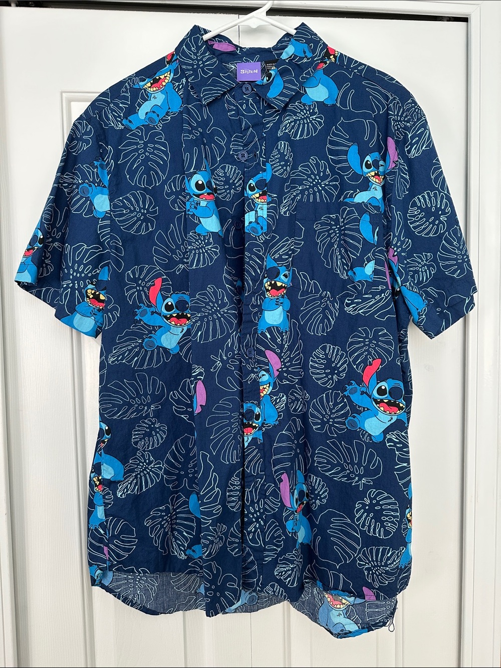 Disney Navy Blue Stitch Hawaiian Button-Down Shirt